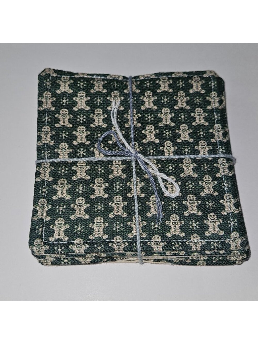 4 Fabric Coasters Gift Handmade Gingerbread Man Snowflake Christmas NEVER USED